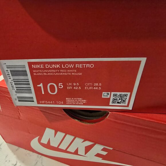 Nike Dunk Low Retro White University Red men's size 10.5 shoes HF5441-104 NEW - Picture 9 of 9